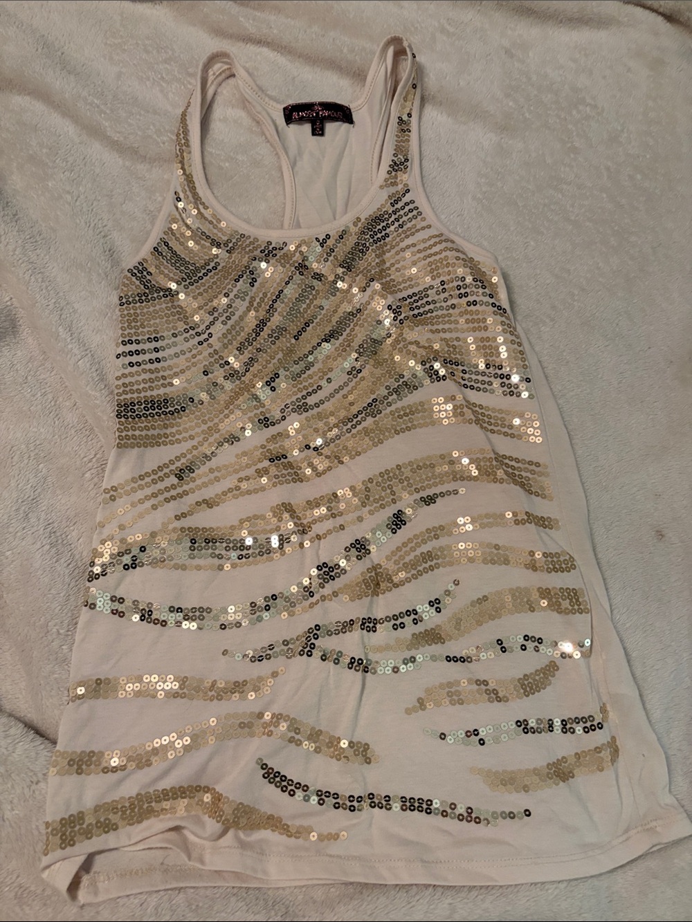 Almost Famous Cream Sequin Racerback Tank
